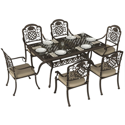 Outsunny Garden Dining Set for 6 | Cast Aluminium Bronze