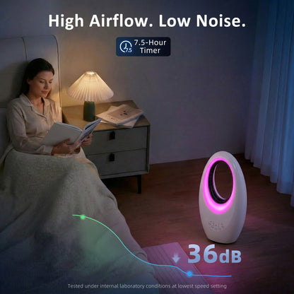 HOMCOM Bladeless Tower Fan with 4-Colour LED Mood Light | 36dB, 6m/s, 60° Oscillation, 7.5H Timer, Remote — White
